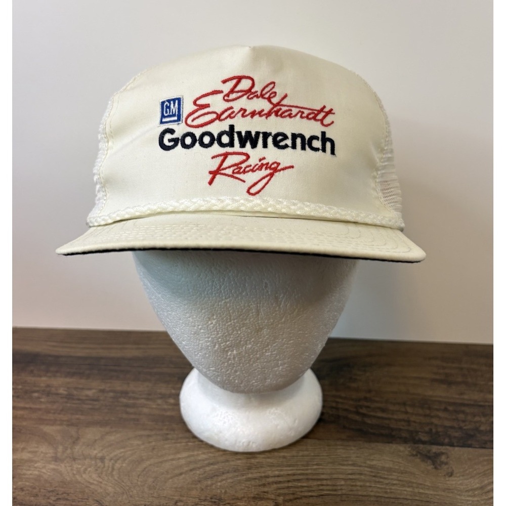 Vintage Dale Earnhardt Goodwrench Racing Snapback Hat USA White White Rope